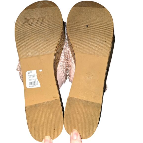 Comfort 7 Platform Pink Fringe Women's Sandal Shoe 3 Inch Cork Heel - Picture 5 of 8